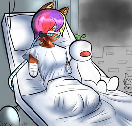 4_missing_limbs amputated_leg amputee anthro bandage bandage_on_face bandaged_arm bandaged_head bed blonde_hair breasts brown_body brown_fur catheter disability female fur furniture hair hospital_bed hospital_gown hospital_room inner_ear_fluff medical_instrument missing_arm multicolored_hair pink_hair plushie purple_hair quadruple_amputee red_hair scientific_instrument tracheal_tube tuft it_doodles melody_nosurname deer mammal 2025 digital_drawing_(artwork) digital_media_(artwork) trans_(lore) trans_woman_(lore)