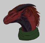 horn male red_body red_scales scales scarf solo spikes spikes_(anatomy) sima_owl mythology ray_vanhem dragon mythological_creature mythological_scalie scalie hi_res