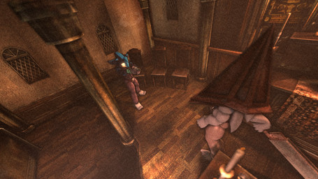 anthro blade bottomwear church clothed clothing duo gun head_covering impersonation larger_male male muscular muscular_male pants pants_only ranged_weapon scared size_difference smaller_male topless weapon angelic_endowment konami sega silent_hill sonic_the_hedgehog_(series) fan_character metdow_(heyimteedo) pyramid_head vonnes_(heyimteedo) eulipotyphlan hedgehog mammal mimic 16:9 3d_(artwork) digital_media_(artwork) film_grain hi_res widescreen