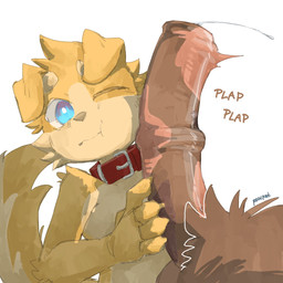 5_fingers animal_genitalia animal_penis anthro anthro_on_anthro arm_tuft belt_collar bent_arm big_penis black_text blue_eyes brown_body brown_fur brown_penis brown_text brown_tuft buckle buckled_collar cheek_tuft claws cockslap collar countershade_arms countershade_face countershade_fur countershade_neck countershade_tail countershade_torso countershading crotch_tuft duo elbow_tuft equine_genitalia equine_penis eyebrows faceless_anthro faceless_character faceless_male facial_tuft finger_claws fingers floppy_ears fluffy fluffy_tail folded_ears fur fur_tuft genitals grey_nose head_tuft humanoid_hands interspecies larger_male male male/male male_anthro medial_ring mouth_closed multicolored_body multicolored_eyes multicolored_fur multicolored_penis multicolored_tail one_eye_closed onomatopoeia penis pink_penis plap purple_eyes red_collar shoulder_tuft simple_background size_difference slap slim slim_anthro slim_male smaller_male sound_effects tail tan_body tan_countershading tan_eyebrows tan_fur tan_tail tan_tuft text tuft two_tone_body two_tone_eyes two_tone_fur two_tone_penis two_tone_tail white_background white_sclera yellow_body yellow_claws yellow_fur yellow_tail yellow_tuft young young_anthro young_male regcron crowl_(regcron) canid canine canis domestic_dog equid equine mammal 1:1 2026 artist_name hi_res shaded