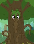 brown_eyes female forest freckles green_hair hair outside plant solo tree badumsquish hasbro my_little_pony dryad elemental_creature equid equine flora_fauna horse mammal pony treant 2021 absurd_res hi_res