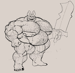 anthro arm_hair belly belly_hair big_belly big_muscles big_nipples body_hair bulge chest_hair clothing facial_hair huge_muscles huge_nipples jockstrap leg_hair male melee_weapon musclegut muscular muscular_arms nipple_piercing nipples pecs piercing solo sword underwear weapon onetonhalfshell nintendo the_legend_of_zelda canid canine canis darknut dobermann domestic_dog mammal pinscher hi_res