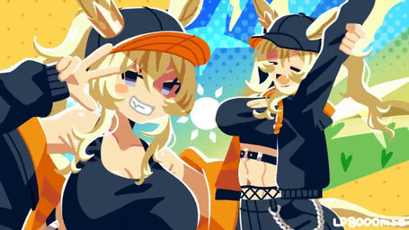 abs blonde_hair blush bouncing_breasts breasts clothing crop_top female hair horse_ears jacket long_hair one_eye_closed ponytail pose shirt smile snaggle_tooth solo stretching topwear wink lp8000mao animal_humanoid equid equid_humanoid equine equine_humanoid horse_humanoid humanoid mammal mammal_humanoid 16:9 2d_animation animated motion_tweening no_sound short_playtime video widescreen