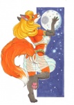 anthro anus breasts clothed clothing dancing dipstick_tail feet female genitals hindpaw markings paws pussy skimpy solo tail tail_markings translucent translucent_clothing calolily canid canine fox mammal