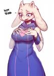 2017 5_fingers anthro big_breasts blush boss_monster_(undertale) bovid breasts caprine clothed clothing digital_media_(artwork) english_text eyelashes female fingers floppy_ears fully_clothed fur heart_symbol hi_res horn jijis-waifus mammal pink_eyes robe simple_background solo text toriel undertale undertale_(series) white_background white_body white_fur