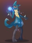 ambiguous_gender anthro aura_sphere simple_background solo demira_lilian nintendo pokemon canid canine generation_4_pokemon lucario mammal pokemon_(species) 3:4 absurd_res digital_drawing_(artwork) digital_media_(artwork) hi_res