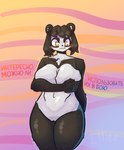 anthro big_breasts black_body black_fur black_hair blush breast_grab breasts ears_up female fur genitals hair hand_on_breast nude pussy serious_face short_hair text thick_thighs white_body white_fur wide_hips yellow_eyes i11ice tasha_(mitrotsky) bear giant_panda mammal 2023 absurd_res hi_res russian_text translation_check translation_request