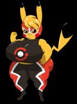 5_fingers anthro big_breasts big_butt black_bottomwear black_clothing black_pants blonde_hair bottomwear breasts brown_eyes butt clothing cosplay_pikachu_(costume) dipstick_ears dipstick_tail ear_markings female fingers glistening glistening_arms glistening_bottomwear glistening_clothing glistening_pants glistening_shirt glistening_tail glistening_topwear hair huge_breasts lucha_libre_mask markings mask multicolored_ears orange_bottomwear orange_clothing orange_mask orange_pants pants shirt short_stack simple_background sleeveless_shirt solo sports_mask sportswear tail tail_markings thick_thighs tight_clothing topwear transparent_background wide_hips wrestling_mask yellow_body marshall123x_(artist) nintendo pokemon kanna_(joaoppereiraus) pikachu_libre generation_1_pokemon pikachu pokemon_(species) 2023 alpha_channel hi_res