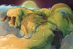 anthro back butt genitals hi_res hyper macro male megfluff micro muscular penis planet reptile scalie snake solo space teasing toony