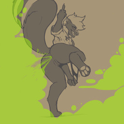 3_toes anarchy_symbol anthro anus black_body butt clothed clothing clothing_around_one_leg clothing_pull ear_piercing evil_grin eyebrow_piercing facial_piercing fart feet female genitals gesture hair hand_gesture jacket looking_at_viewer looking_back markings middle_finger nose_piercing nose_ring on_one_leg panties panties_around_one_leg panties_down panty_pull partially_clothed paws piercing presenting presenting_hindquarters raised_leg raised_tail ring_piercing short_hair skunk_spray skunk_tail smile smug solo standing striped_markings stripes tail toes topwear underwear underwear_around_one_leg underwear_down underwear_pull vulva servopilot ivy_(servopilot) mammal mephitid skunk 1:1 absurd_res hi_res