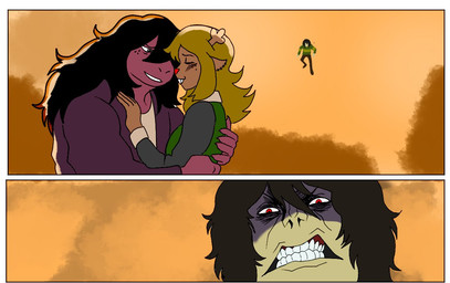 angry anthro female female/female flying group male red_eyes romantic romantic_couple trio 467doggo deltarune image_comics invincible_(image_comics) undertale_(series) kris_dreemurr noelle_holiday susie_(deltarune) thragg_(invincible) deer human mammal new_world_deer reindeer scalie meme redraw