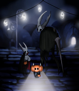 2_horns ambiguous_gender anthro biped black_clothing black_coat black_eyes black_topwear blue_cloak blue_clothing cape cloak clothed clothing coat costume empty_eyes food for_a_head fruit grey_cloak grey_clothing group halloween_costume high_collar holidays hollow_eyes horn nail_(weapon) plant puffy_sleeves pumpkin pumpkin_basket pumpkin_head ruffle_shirt standing topwear trick-or-treating trio village boopie halloween helloween hollow_knight_(franchise) team_cherry dracula frankenstein's_monster hollow_knight_(character) hornet_(hollow_knight) the_knight_(hollow_knight) arthropod beetle elateroid firefly insect object_head vessel_(species) hi_res female_(lore) half_sister_(lore) sibling_(lore) sister_(lore)