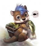 ambiguous_gender anthro blue_hair chibi dialogue hair solo tail silverfox5213 bluewoozle fish mammal marine mustelid otter 2012 pictographics