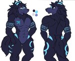 abs anthro biceps blue_body blue_eyes blue_fur fur horn male muscular rear_view scar solo tail zak_hitsuji league_of_legends riot_games tencent kindred_(lol) wolf_(lol) zak_(zak_hitsuji) canid canine canis mammal wolf model_sheet