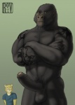 abs anthro balls biceps big_muscles big_penis black_body black_fur blush bouncer crossed_arms duo erection foreskin fur genitals green_eyes humanoid_genitalia humanoid_penis looking_at_viewer male muscular muscular_male nude partially_retracted_foreskin pecs penis pose pubes security solo_focus tattoo thick_penis vein rov evane dax_(evane) simon_(evane) ape cougar felid feline gorilla haplorhine lion mammal pantherine primate 2012