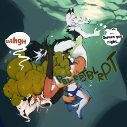 5_fingers anthro anthro_on_anthro barefoot big_butt bikini black_body black_ear_tips black_ears black_fur black_tail black_text blue_bikini blue_body blue_clothing blue_eyes blue_fur blue_hair blue_swimwear blue_text blush breasts brown_body brown_fur brown_hair bubble butt clothed clothed_anthro clothed_female clothing color_coded_text dialogue dipstick_ears diving_mask ear_markings face_in_crotch fart fart_cloud fart_fetish farting_on_another farting_on_face farting_underwater feet female female/female female_anthro female_farting fingers fluffy fluffy_tail fur furgonomics green_clothing green_fart_cloud green_one-piece_swimsuit green_swimwear green_text group hair hand_on_leg hand_on_thigh humanoid_hands inner_monologue leg_grab light light_beam long_hair mask medium_breasts midriff multicolored_body multicolored_ears multicolored_fur multicolored_hair navel notched_ear one-piece_swimsuit onomatopoeia orange_body orange_fur orange_text pink_bikini pink_clothing pink_swimwear snout sound_effects speech_bubble sunbeam sunlight swimming swimwear tail tail_grab tan_body tan_fur text thigh_grab thinking thought_bubble trio two-piece_swimsuit two_tone_body two_tone_ears two_tone_fur two_tone_hair two_tone_tail underwater water white_body white_ears white_fur white_hair white_inner_ear white_tail lichee pepper_(lichee) canid canine fox hybrid mammal mephitid red_fox skunk true_fox 1:1 2023 english_text hi_res
