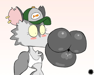 anthro baseball_cap belly blush blush_lines clothing countershade_belly countershade_ears countershade_face countershading crop_top ear_piercing ear_ring eyelashes femboy glistening glistening_lips gradient_background hat headgear headwear hyper hyper_lips lips logo male piercing ring_piercing shirt simple_background solo text thick_lips topwear yellow_sclera thatdawgmurray adult_swim cartoon_network gassy's_gas_'n_stuff gilbert_(gassy's_gas_'n_stuff) american_opossum mammal marsupial virginia_opossum aliasing artist_logo artist_name digital_media_(artwork) signature
