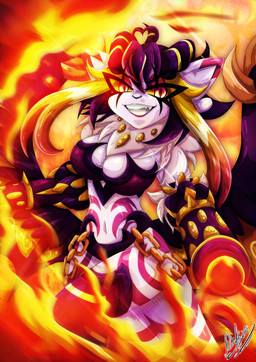 amber_eyes anthro arm_cannon clothed clothing female fire flamethrower flamethrower_arm gem grin hair horn markings partially_clothed partially_clothed_anthro pointy_ears purple_body purple_hair purple_markings ranged_weapon smile solo topwear weapon weapon_arm wings yukariasano dragonborn_velatis velatis_ferio_caedo unknown_species hi_res signature