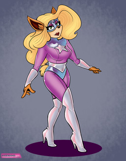 5_fingers anthro armor blonde_hair boots breasts clothing domino_mask eyeliner eyemask eyeshadow eyewear facial_markings female fingers footwear fur gesture glistening glistening_clothing glistening_eyelids glistening_lips green_eyes hair hand_gesture head_markings high_heeled_boots high_heels inner_ear_fluff iridescent iridescent_clothing legwear lips looking_at_viewer makeup markings mascara mask muzzle_(marking) narrowed_eyes orange_body orange_fur pointing pointing_down purple_clothing purple_eyeshadow purple_suit raised_finger raised_index_finger scut_tail shoes short_tail silver_clothing smile smiling_at_viewer solo star suit superhero_costume tail tan_markings thigh_boots thigh_highs three-quarter_view tuft vambrace walking white_boots white_clothing white_footwear yellow_tail gizmo01 activision crash_bandicoot_(series) tawna_bandicoot bandicoot mammal marsupial 2026 hi_res