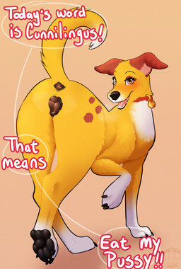 animal_genitalia animal_vulva anus black_anus black_vulva brown_eyes brown_spots canine_genitalia canine_vulva collar cunnilingus_request dialogue female feral fur genitals oral_request presenting presenting_vulva red_collar requesting sex_request solo spots talking_feral vulva yellow_body yellow_fur nauticalcanine martha_speaks martha_lorraine canid canine canis domestic_dog mammal absurd_res hi_res