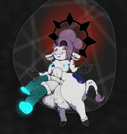 balls big_balls cock_vore double_dick ear_piercing genitals glowing glowing_genitalia glowing_penis gynomorph gynomorph_pred hair hair_bun halo horn intersex intersex_pred penile penis piercing pink_hair solo vore loony_metal fan_character loony_science_clown_(loonymetal) animal_humanoid bovid bovid_humanoid bovine bovine_humanoid cattle_humanoid humanoid mammal mammal_humanoid absurd_res hi_res