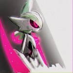 absurd_res ambiguous_gender android future_pokemon futuristic generation_9_pokemon green_helmet hi_res hot_pink humanoid iron_valiant machine nintendo painting_(artwork) paradox_pokemon pink_eyes pokemon pokemon_(species) robot sinfrou solo white_body