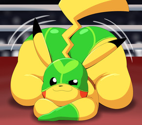 anthro big_butt butt crowd fighting_ring group huge_butt kneeling looking_at_viewer lying male mask on_front public shaking_butt smile smirk solo sports_mask sportswear wrestling_briefs wrestling_mask wrestling_outfit tepigfan101 nintendo pokemon generation_1_pokemon pikachu pokemon_(species) absurd_res hi_res