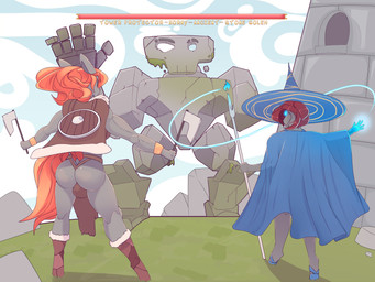 anthro axe barbarian butt clothing female gameplay_mechanics group gui health_bar holding_object magic magic_user male male/female melee_weapon muscular simple_background tail text weapon chapaevv dungeons_and_dragons hasbro jewish_mythology my_little_pony mythology wizards_of_the_coast arucordu fan_character noelle_(chapaevv) mythological_creature mythological_golem 4:3 absurd_res digital_media_(artwork) english_text hi_res