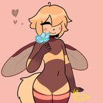 ambiguous_gender blush femboy flower fur heart_symbol plant solo tail wings yellow_body yellow_fur micromango arthropod bee humanoid hymenopteran insect 1:1 signature