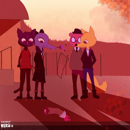 anthro cigarette cigarette_in_mouth gore group object_in_mouth outside smoking ottmutt night_in_the_woods angus_delaney bea_santello gregg_lee mae_borowski bear canid canine crocodilian domestic_cat felid feline felis fennec_fox fox mammal reptile scalie true_fox 1:1 2018 hi_res