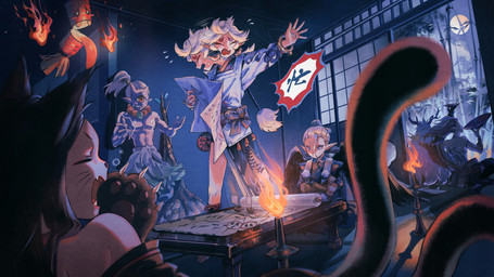 1_eye ambiguous_gender bamboo black_hair blonde_hair candle claws crossed_arms detailed_background feathered_wings feathers female fire full_moon group hair humanoid_pointy_ears inside male map moon pawpads paws pointy_ears ponytail sake_dish sitting standing tail whiskers white_hair wings tsubonari asian_mythology east_asian_mythology japanese_mythology mythology onmyoji hoshiguma_douji_(onmyoji) ibaraki_douji_(onmyoji) karasu_tengu_(onmyoji) kyuumei_neko_(onmyoji) shuten_douji_(onmyoji) yamawaro_(onmyoji) animal_humanoid cat_humanoid demon felid felid_humanoid feline feline_humanoid human humanoid mammal mammal_humanoid oni yokai 2022 digital_media_(artwork)