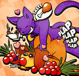 anal anal_penetration anthro anthro_on_anthro anthro_penetrated anthro_penetrating anthro_penetrating_anthro apple apple_in_mouth ass_up black_sclera blush brown_body brown_fur butt chicken_meat collar dialogue doggystyle duo eyes_closed floppy_ears food food_fetish food_in_mouth food_play from_behind_position fruit fur fuzzy gag gagged gravy gravy_boat grin hands_behind_back heart_eyes heart_symbol holidays jewelry looking_pleasured lying male male/male male_penetrated male_penetrating male_penetrating_male meat necklace on_front onomatopoeia orange_background orange_body orange_fur penetration penile penile_penetration penis_in_ass plant plap purple_body purple_fur restrained restrained_arms roast_chicken_leg sex simple_background smile sound_effects speech_bubble tail text wide_eyed yellow_body yellow_fur dustythebat mob_entertainment poppy_playtime smiling_critters thanksgiving catnap_(poppy_playtime) dogday_(poppy_playtime) canid canine canis domestic_cat domestic_dog felid feline felis mammal english_text hi_res