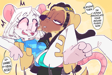anthro barefoot blush carrying_another carrying_partner curling_toes describing_another describing_genitalia describing_pussy describing_pussy_type dirty_talk duo feet female flustered half-closed_eyes imminent_sex lidded_eyes looking_at_another looking_at_partner male male/female mature_male narrowed_eyes soles tail talking_to_another talking_to_partner toes wide_eyed canaryprimary cendy_(canaryprimary) sandpiper_(canaryprimary) canid canine canis domestic_dog mammal mouse murid murine rodent 2021 hi_res