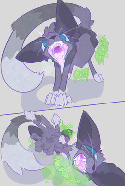 abdominal_bulge blush bodily_fluids bone bone_imprints bones_in_stomach burping digestion digestion_noises digestion_sequence fatal fatal_vore feral feral_pred gaping_mouth looking_at_viewer mouth_shot nude open_mouth saliva saliva_on_tongue saliva_string same_size_vore teeth teeth_showing text vore whiskers soft_bugg night_(thenerdalope) felid feline mammal absurd_res hi_res sequence