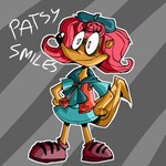 clothing female grey_background hair hat headgear headwear pink_hair simple_background solo standing unoriginalcreator camp_lazlo cartoon_network patsy_smiles herpestid mammal mongoose 1:1 hi_res