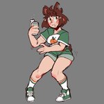 animal_ears beverage beverage_can blush bottomwear brown_ears brown_hair brown_tail can circle_eyebrows clothed clothed_female clothed_humanoid clothing collarbone container eyebrows female female_humanoid fingers footwear front_view fully_clothed fully_clothed_female fully_clothed_humanoid green_bottomwear green_clothing green_footwear green_shoes green_shorts grey_background hair holding_beverage holding_can holding_container holding_object light_body light_skin notched_ear orange_eyes raglan_shirt shirt shoes short_hair shorts simple_background smile socks solo tail topwear derpyfox_36 soda_(derpyfox_36) animal_humanoid bear humanoid mammal mammal_humanoid ursid_humanoid 1:1 2023 absurd_res digital_drawing_(artwork) digital_media_(artwork) full-length_portrait hi_res portrait