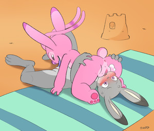 3_toes 4_fingers 69_position antennae_(anatomy) antennae_markings anthro anus beach_blanket biped blush bodily_fluids breath butt butt_grab chest_markings cunnilingus dipstick_ears duo ear_markings evil_grin eyelashes feet female fingers genitals grey_body hand_on_butt long_antennae lying markings multicolored_ears nude on_back oral pawpads pink_body pink_tongue purple_eyes purple_markings purple_nose purple_pawpads purple_tongue sand sand_castle sculpture sex small_tail smile sweat tail toes tongue tongue_out vaginal vulva white_markings pucco disney lilo_and_stitch zootopia angel_(lilo_and_stitch) judy_hopps alien experiment_(lilo_and_stitch) lagomorph leporid mammal rabbit 2025 absurd_res crossover digital_drawing_(artwork) digital_media_(artwork) english_description hi_res signature
