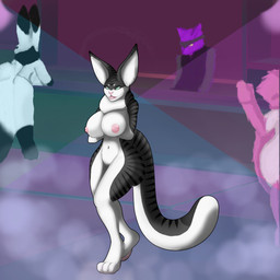 anthro big_breasts breasts curvy_figure female fur group huge_breasts lips nightclub nipples nude pink_lips smoke striped_body striped_fur stripes wide_hips titankerberos blair_(titankerberos) jessica_(titankerberos) naomi_(titankerberos) zig_(titankerberos) canid canine canis domestic_cat felid feline felis fox hare hybrid lagomorph leporid mammal wolf 1:1 hi_res