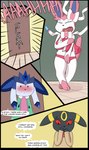 2023 4_panel_comic absurd_res anthro blue_body blush cheerleader cheerleader_outfit clothed clothing comic covering covering_crotch covering_mouth covering_own_mouth covering_panties covering_self crossdressing dialogue digital_drawing_(artwork) digital_media_(artwork) door_slam dress eeveelution embarrassed english_text female femboy flat_colors generation_2_pokemon generation_4_pokemon generation_6_pokemon glaceon glacey_frost_(the_go1den_fox) group hi_res inside locker_room male matachu nintendo open_mouth panties pink_body pink_clothing pink_dress pink_panties pink_underwear pokemon pokemon_(species) raised_clothing raised_dress raised_tail screaming semi-anthro sid_(matachu) stacy_(matachu) standing sylveon tail text trio umbreon underwear white_body