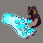 duo glowing pawpads paws zeanlain flynn_(zeanlain) haloren canid canine felkin fox mammal 1:1 absurd_res hi_res