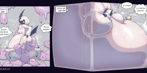 anthro belly big_belly big_breasts bodily_fluids breasts egg female huge_belly huge_breasts hyper hyper_belly hyper_breasts hyper_pregnancy impregnation inflation lactating lying lying_on_self on_front oviposition pregnant pregnant_anthro pregnant_female pregnant_sex sex slime text unbirthing vaginal vaginal_oviposition vore zegorav nintendo pokemon absol ditto_(pokemon) generation_1_pokemon generation_3_pokemon pokemon_(species) 2026 absurd_res artist_name colored digital_media_(artwork) english_text hi_res shaded