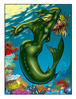 apode blonde_hair blue_eyes border breasts butt crown female fin green_body hair headgear implied_transformation legless looking_back membrane_(anatomy) outside scuba_gear serpentine solo split_form treasure_chest underwater water webbed_hands white_border justinblong2003 animal_humanoid anthozoan aquatic cnidarian coral humanoid humanoid_merfolk merfolk 2005