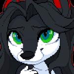 :3 anthro black_body black_fur black_hair female fur green_eyes hair looking_at_viewer red_body red_fur solo white_body white_fur teil felicity_longis canid canine fox mammal 1:1 digital_media_(artwork) icon low_res pixel_(artwork)