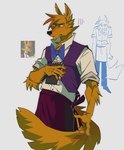 anthro biped black_nose bow_tie clothing humanoid_hands male shirt simple_background solo topwear waiter gala_bobs beastly_crimes beastly_crimes_(2024) yote_(beastly_crimes) canid canine canis coyote mammal 2024 hi_res