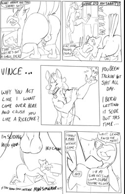 anal anthro anus balls butt computer dialogue duo electronics gaming genitals livestream male male/male nude presenting presenting_hindquarters profanity questionable_consent size_difference text notactuallyhere mythology noonie-beyl vis_(bob0424) avian canid canine fox gryphon mammal mythological_avian mythological_creature urocyon comic english_text greyscale hi_res monochrome