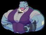 anthro big_muscles clothed clothing huge_muscles looking_at_viewer male muscular muscular_anthro muscular_male open_mouth simple_background smile solo transparent_background siriusdog atlas_(fusion_h0ss) dinosaur prehistoric_species reptile scalie alpha_channel