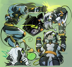 anthro arm_cannon breasts featureless_breasts female gatling_gun golden_markings green_eyes grin gun gun_arm high_heeled_feet looking_at_viewer low-angle_view machine machine_gun medium_breasts minigun nude nude_anthro nude_female one_eye_obstructed pointy_ears ranged_weapon shooting_gun simple_background smile solo spade_tail tail thin_tail thought_bubble weapon weapon_arm lacandyf thetis_(bonjolasermaster) android robot absurd_res hi_res signature