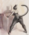 anthro big_butt biped black_bottomwear black_clothing black_pants bottomwear bottomwear_down breasts butt closed_smile clothed clothed_anthro clothed_female clothing ears_back exposed_breasts female female_anthro fingers footwear genitals grey_body humanoid_genitalia humanoid_pussy leaning leaning_forward looking_at_viewer looking_back looking_back_at_viewer mouth_closed pants pants_down partially_clothed partially_clothed_anthro partially_clothed_female pivoted_ears plantigrade pussy raised_clothing raised_shirt raised_topwear shadow shirt shoes smile smiling_at_viewer solo tail three-quarter_view topwear whiskers white_clothing white_shirt white_topwear yellow_sclera sabrotiger domestic_cat felid feline felis mammal 2024 full-length_portrait hi_res portrait