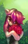 bouquet eyebrows eyelashes female feral floppy_ears flower green_background green_eyes hair holding_object leaf multicolored_hair pink_hair plant rose_(flower) simple_background solo two_tone_hair lispp friendship_is_magic hasbro my_little_pony rose_(mlp) earth_pony equid equine horse mammal pony 2016 half-length_portrait portrait