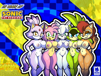 accessory anthro areola big_breasts black_nose blue_eyes breasts brown_areola brown_body brown_fur brown_hair brown_nipples brown_nose cheek_tuft dipstick_tail eyelashes facial_tuft female forehead_gem front_view fur gem genitals gloves_(marking) green_body green_eyes green_fur group hair hair_accessory hairband head_tuft looking_at_viewer markings navel nipples nude open_mouth open_smile pink_areola pink_body pink_fur pink_hair pink_nipples purple_body purple_fur short_hair smile tail tail_markings tan_body tan_fur thick_thighs tuft vulva white_body white_fur white_hair wide_hips yellow_eyes skwid idw_publishing sega sonic_the_hedgehog_(comics) sonic_the_hedgehog_(idw) sonic_the_hedgehog_(series) amy_rose blaze_the_cat fan_character sally_acorn surge_the_tenrec afrosoricid chipmunk domestic_cat eulipotyphlan felid feline felis ground_squirrel hedgehog mammal rodent sciurid tenrec hi_res